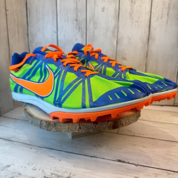 Nike Zoom Waffle XC 9 Green Blue Orange Track Running Spikes Men's Size 13 - Picture 1 of 11